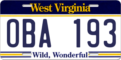 WV license plate OBA193