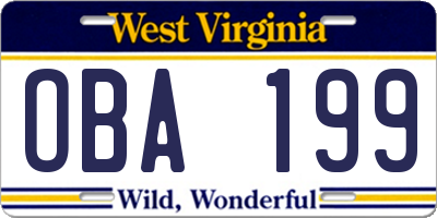 WV license plate OBA199