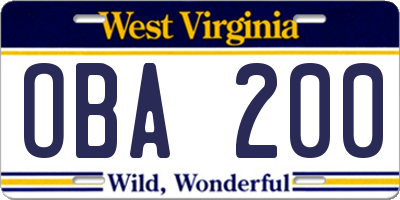 WV license plate OBA200