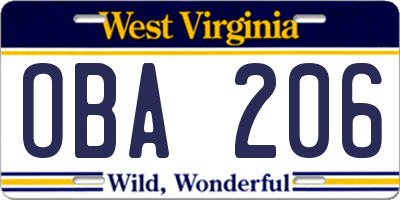 WV license plate OBA206