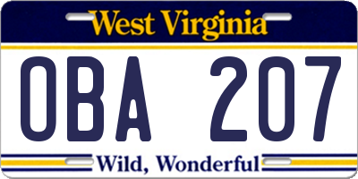WV license plate OBA207