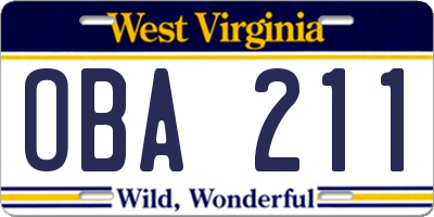 WV license plate OBA211