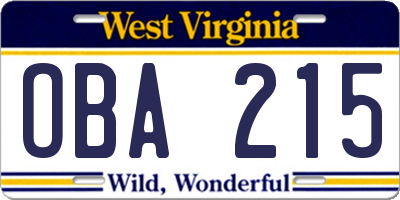WV license plate OBA215