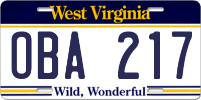 WV license plate OBA217