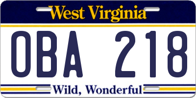 WV license plate OBA218