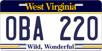 WV license plate OBA220