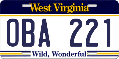 WV license plate OBA221