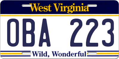 WV license plate OBA223