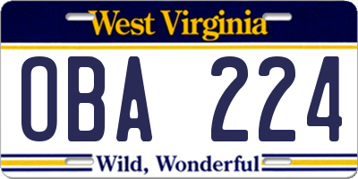 WV license plate OBA224