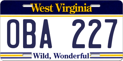 WV license plate OBA227