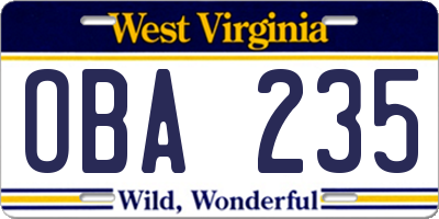 WV license plate OBA235