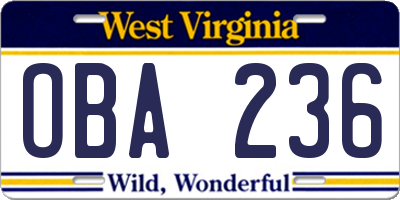 WV license plate OBA236