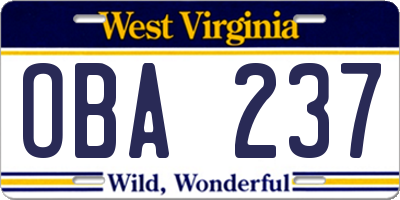 WV license plate OBA237
