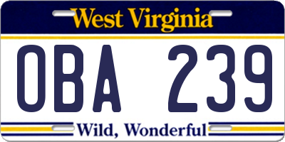 WV license plate OBA239