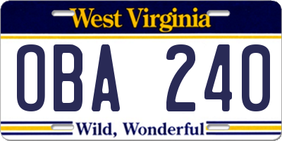 WV license plate OBA240