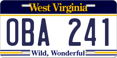 WV license plate OBA241