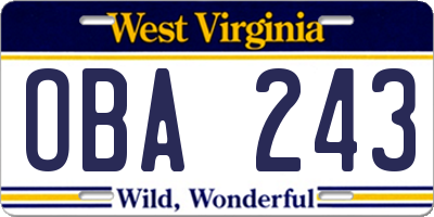 WV license plate OBA243