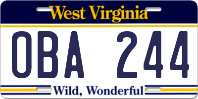 WV license plate OBA244