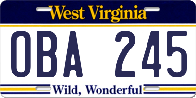 WV license plate OBA245