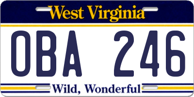 WV license plate OBA246