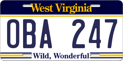 WV license plate OBA247