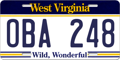 WV license plate OBA248