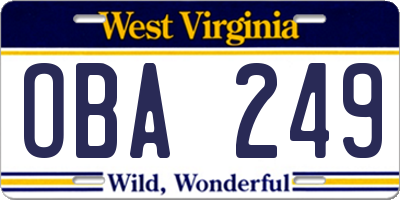 WV license plate OBA249