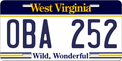WV license plate OBA252