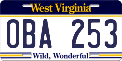 WV license plate OBA253