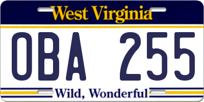 WV license plate OBA255