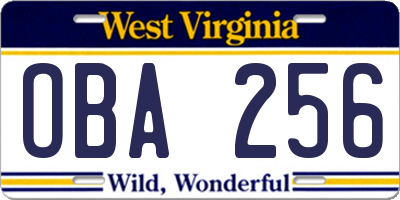 WV license plate OBA256