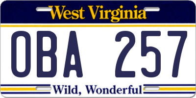 WV license plate OBA257