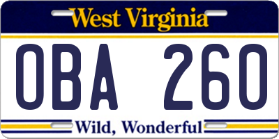WV license plate OBA260