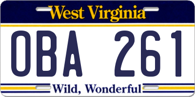 WV license plate OBA261
