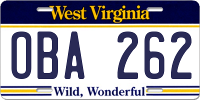 WV license plate OBA262