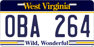WV license plate OBA264