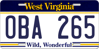 WV license plate OBA265