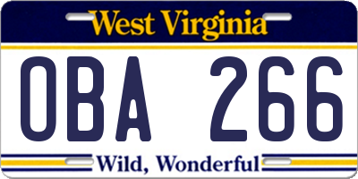 WV license plate OBA266