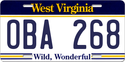 WV license plate OBA268
