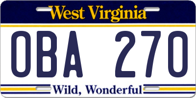 WV license plate OBA270