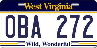 WV license plate OBA272