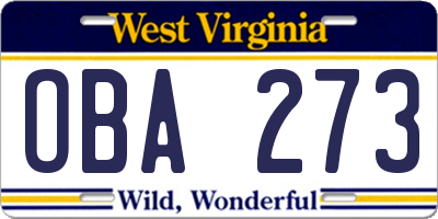 WV license plate OBA273