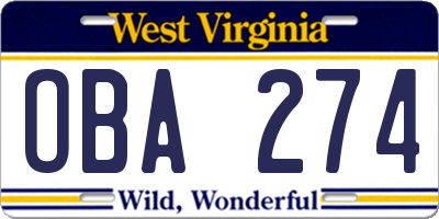 WV license plate OBA274