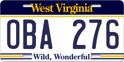 WV license plate OBA276