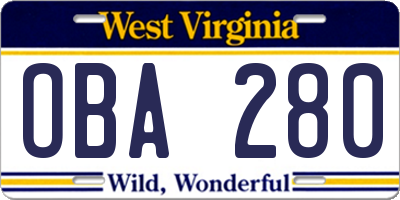 WV license plate OBA280