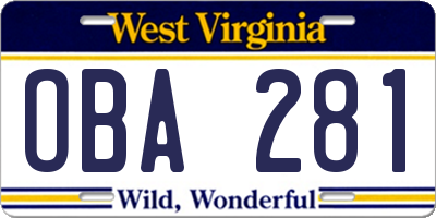 WV license plate OBA281
