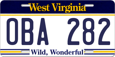 WV license plate OBA282