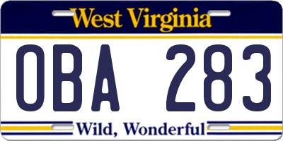 WV license plate OBA283