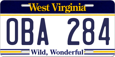 WV license plate OBA284