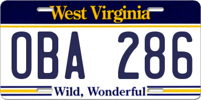 WV license plate OBA286